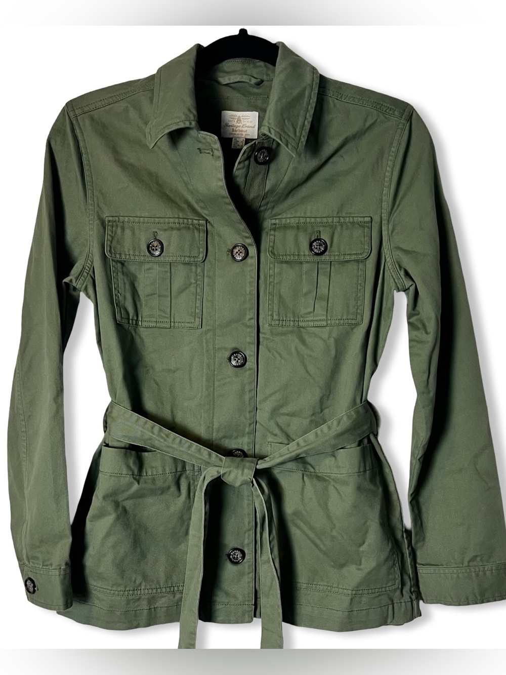 Barbour Womens Victoria Utility Overshirt Belted Cotton Jacket Olive Green Sz. 4